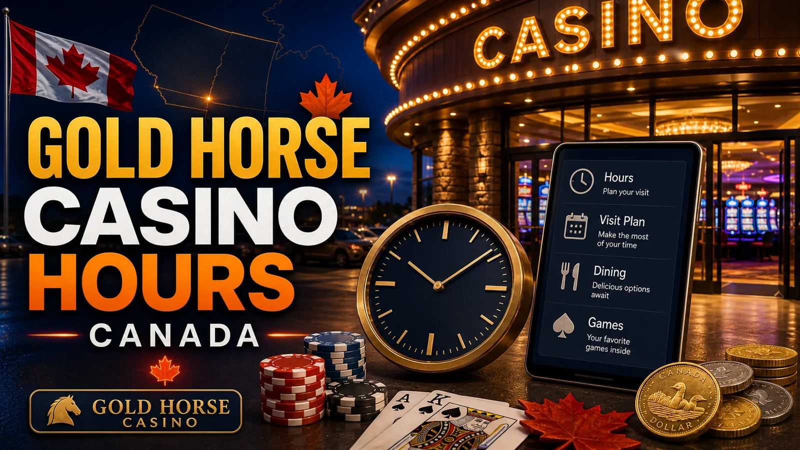Clock over venue entrance with Saskatchewan/Alberta border-style map accent